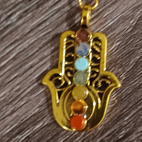 7 CHAKRA GEMSTONES & WOOD BEADS STRUNG ROSARY NECKLACE WITH HAMSA HAND PROTECTIO - Picture 8 of 12